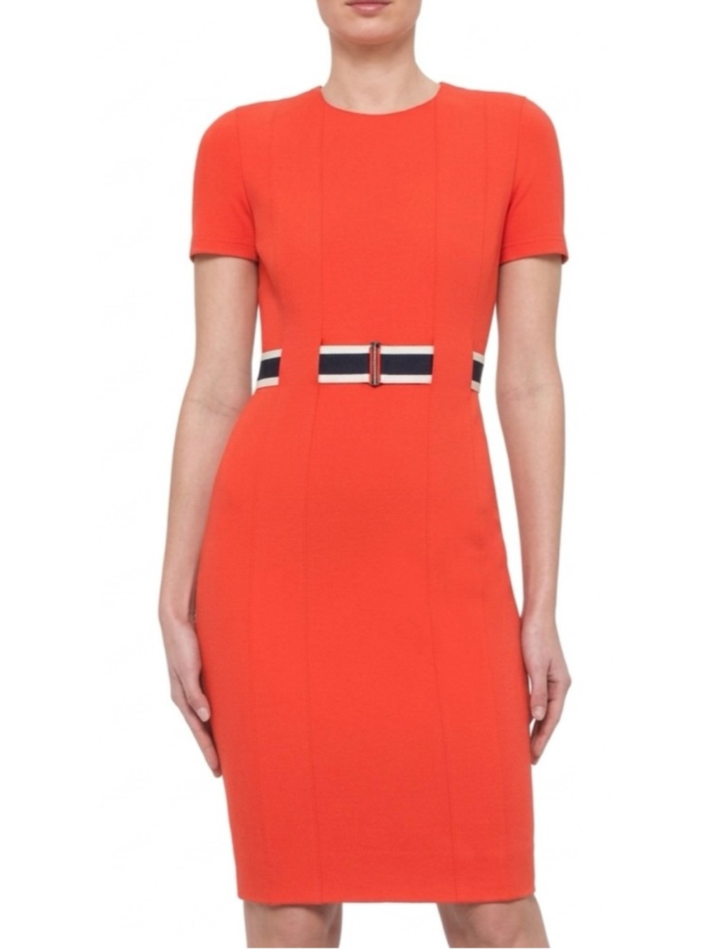 Akris Punto Short Sleeve Belted Nautical Sheath Dress - Orange Sz 6